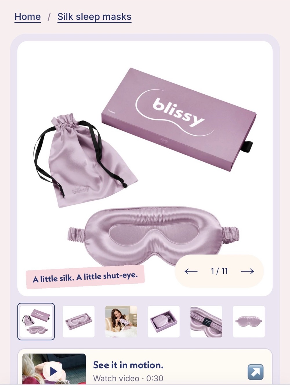 Blissy Silk Sleep Mask Set in Lilac with Pouch - profile design
